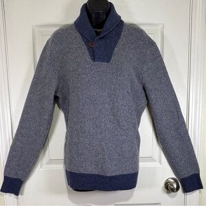 J. Crew Men's Blue 100% Wool Shawl Collar Sweater Size Medium